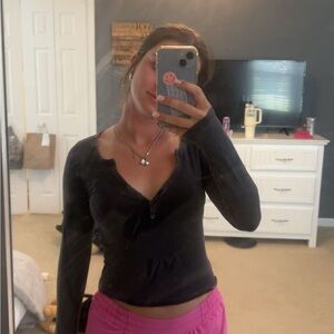 PacSun Dark Grey Fitted Long Sleeve Blouse